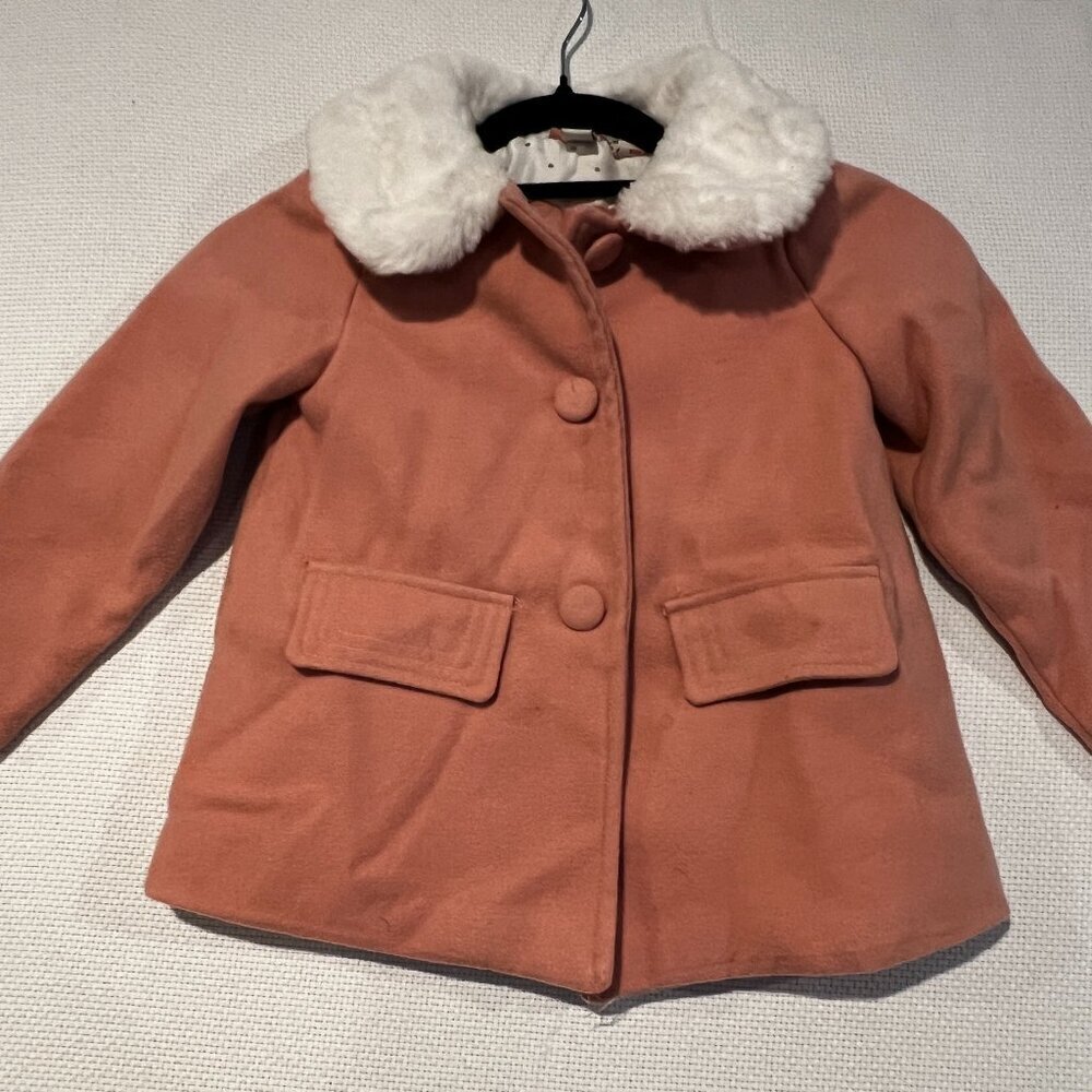 JOie Girls‎ Size 2T Faux-Fur-Trimmed Blush Pink Button lined Jacket Coat